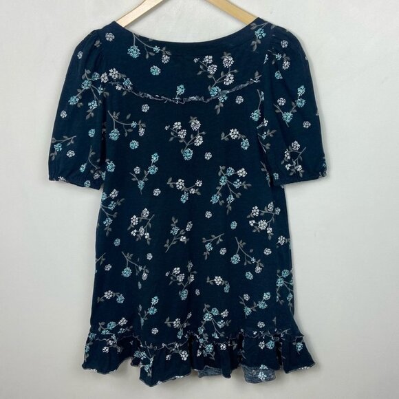 Anthropologie Blue Floral Print Mini Dress Ruffle Size Small Bohemian Boho S - Picture 3 of 7